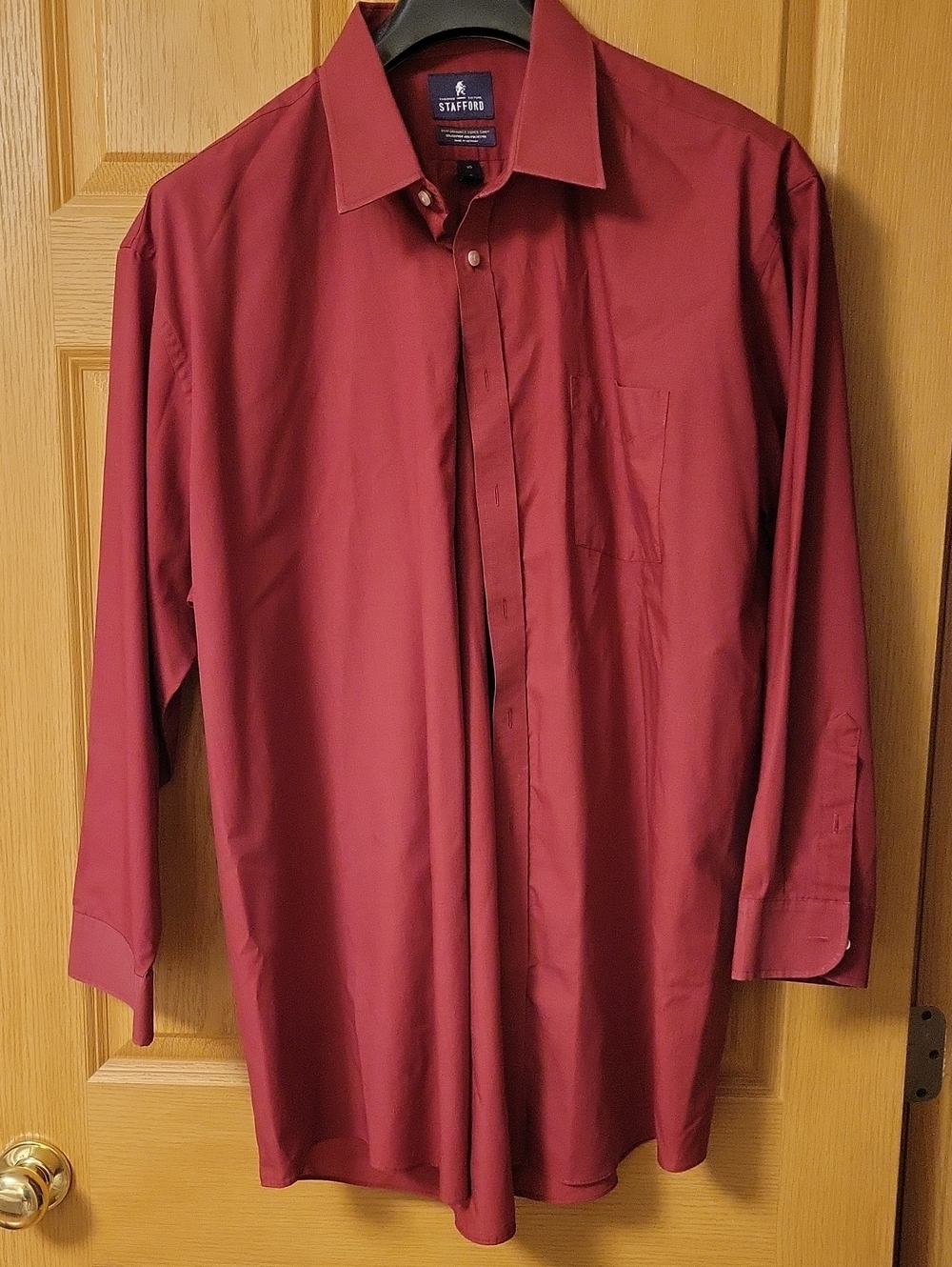 Stafford Men's Wine Red Long-Sleeve Dress Shirt
